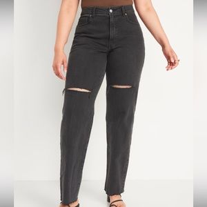 High-Waisted O.G. Loose Black Ripped Cut-Off Jeans